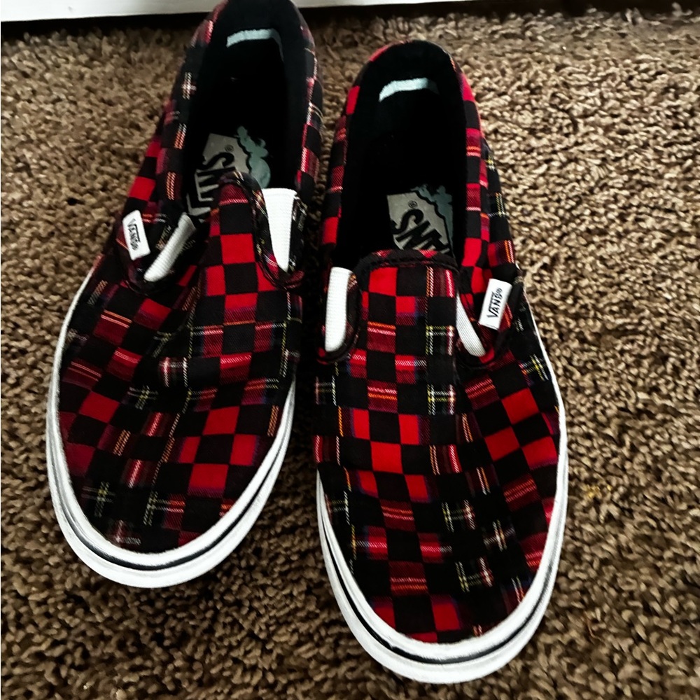 Vans Kids Red and Black Checkered Sneakers